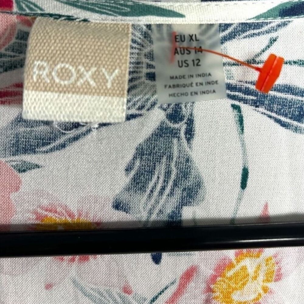Roxy Women's White Floral Short Sleeve V-Neck Long Maxi Wrap Dress 12‎ Beachy - Picture 4 of 4